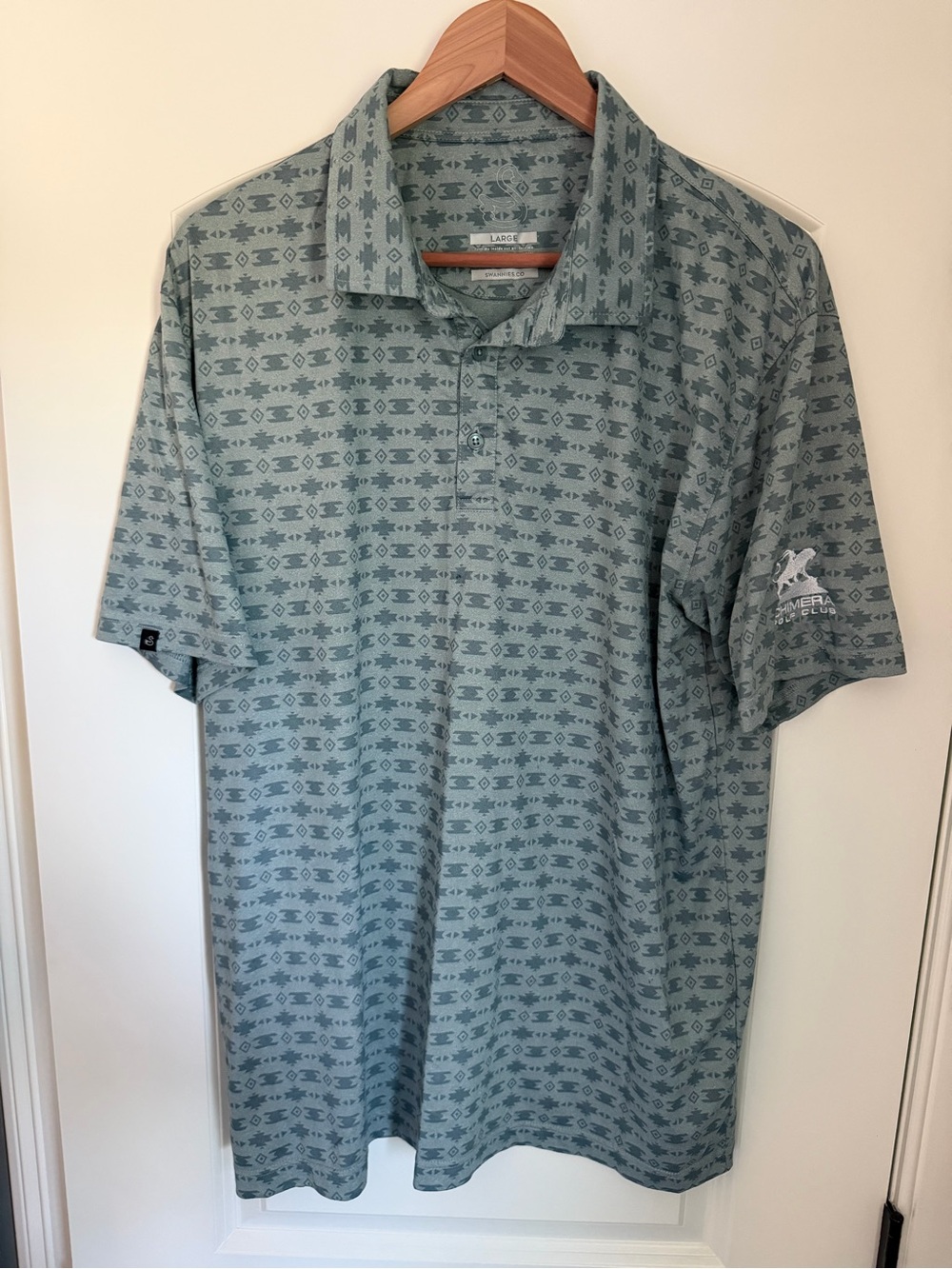 Men's Performance Polo in Sage Green with Subtle Geometric Print